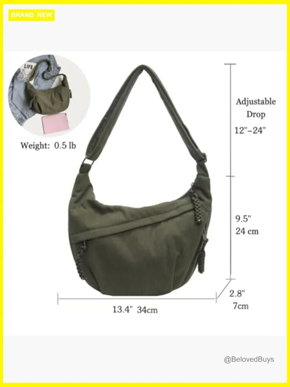 Corduroy Hobo Crossbody Tote Bag - Roomy & Lightweight